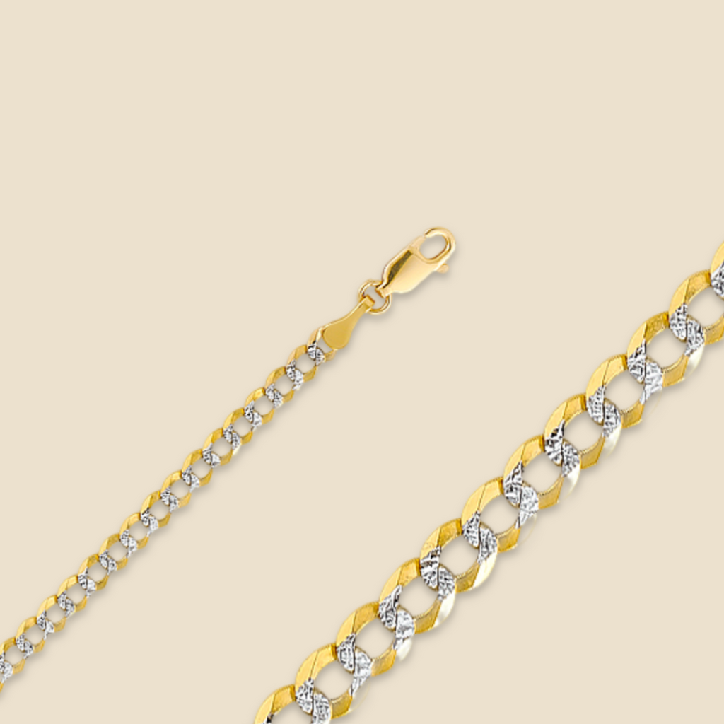 Close-up view of the 14K Real Gold 3.5mm Cuban White Pave Bracelet, showcasing the detailed Cuban link design and sparkling pave accents