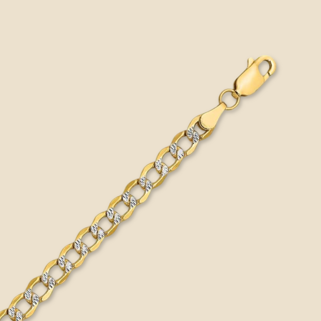 Close-up view of the 14K Real Gold 3.5mm Cuban White Pave Bracelet, showcasing the detailed Cuban link design and sparkling pave accents