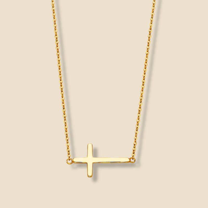 14K Gold Sideways Cross Necklace