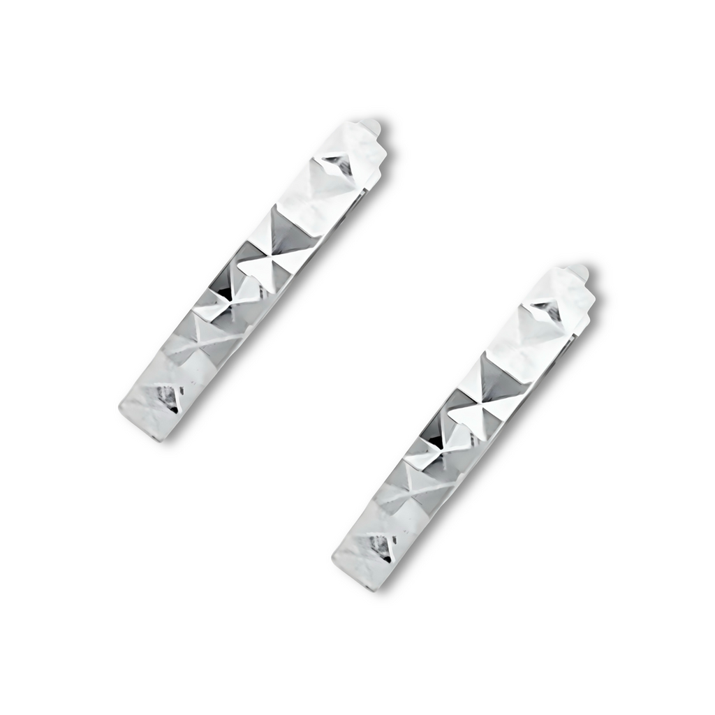A pair of 14K white Gold Huggies earrings against a plain white backdrop, clearly showing the 11mm round shape and diamond-cut design.