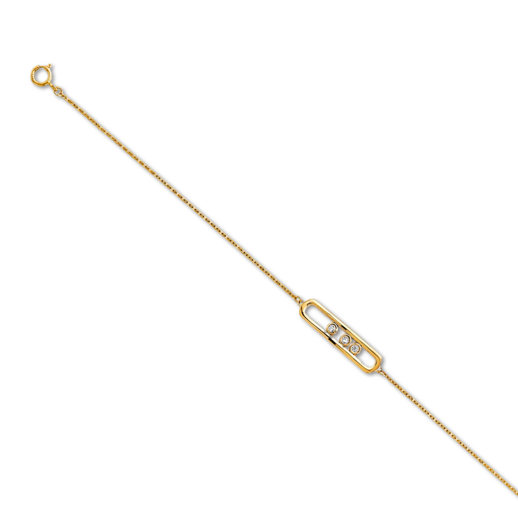 14K Yellow Gold CZ Center ID Bracelet displayed on a plain white background, showing the polished ID bar and adjustable 7+1 inch chain.