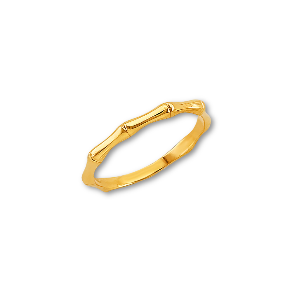 14K Yellow Gold Bamboo-Style Ring displayed on a plain white background, highlighting its textured bamboo design and polished finish.