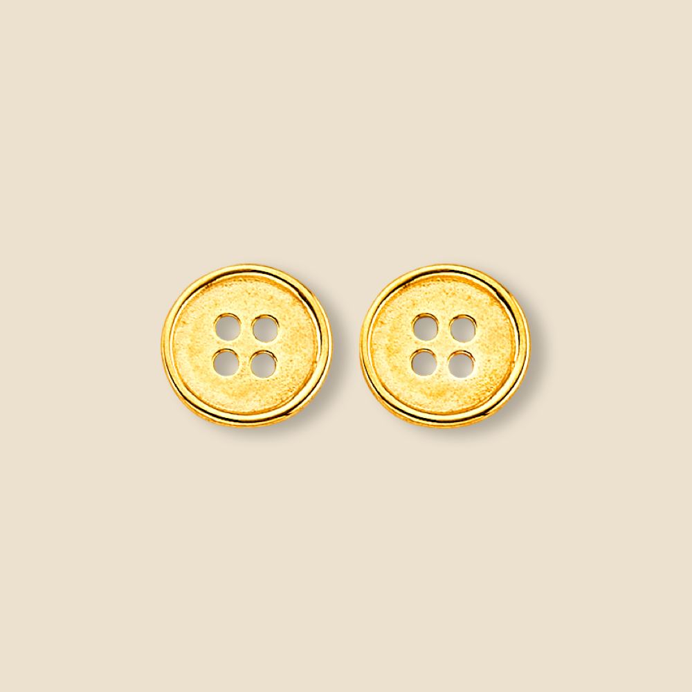 14K Yellow Gold Button Stud Earrings displayed on a plain background, highlighting their polished surface and classic round design.