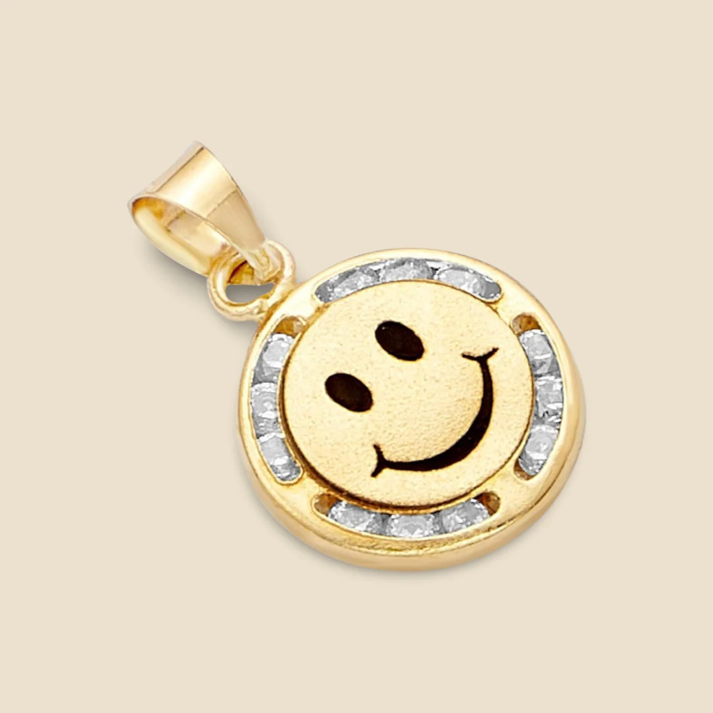 14K solid gold emoji charm pendant displayed against a plain background, highlighting its polished gold finish and playful design.