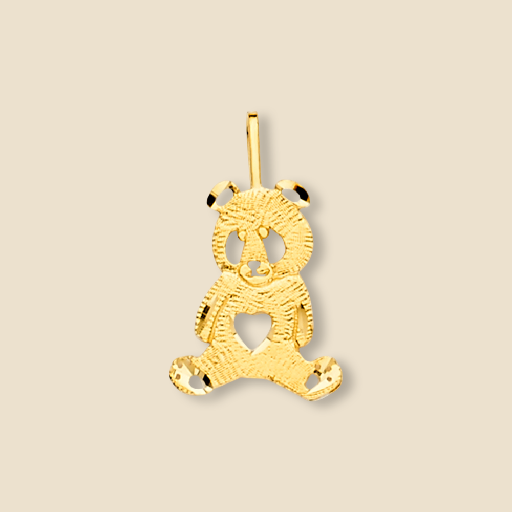 Minimalist studio shot of 14K gold panda love charm pendant on plain background, showing polished finish, dainty proportions, and timeless jewelry design by Tehrani Jewelry.