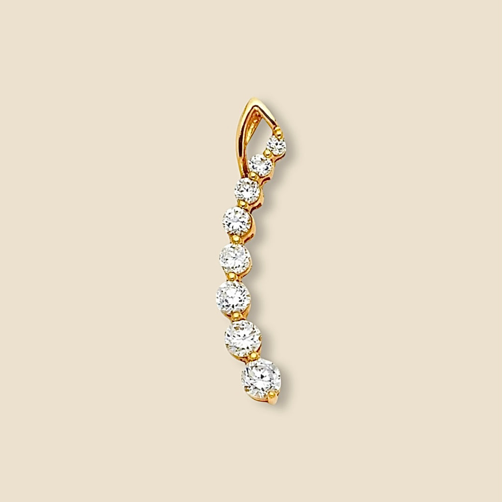 A 14K solid gold Cornicello pendant with a sleek, polished finish and delicate cubic zirconia accents, displayed on a plain background.