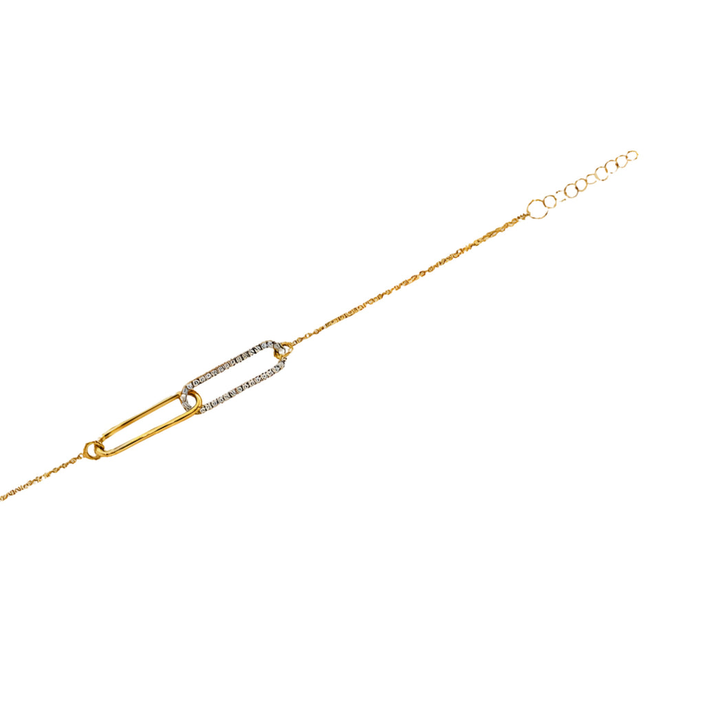 Minimalist 14K yellow gold bracelet featuring paperclip-style links, centered on a white background.