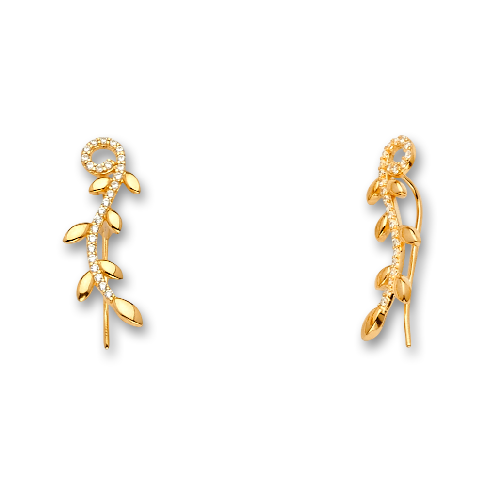 14K Yellow Gold Fancy CZ Drop Earrings on a plain white background, showing polished gold and refined clip style design.