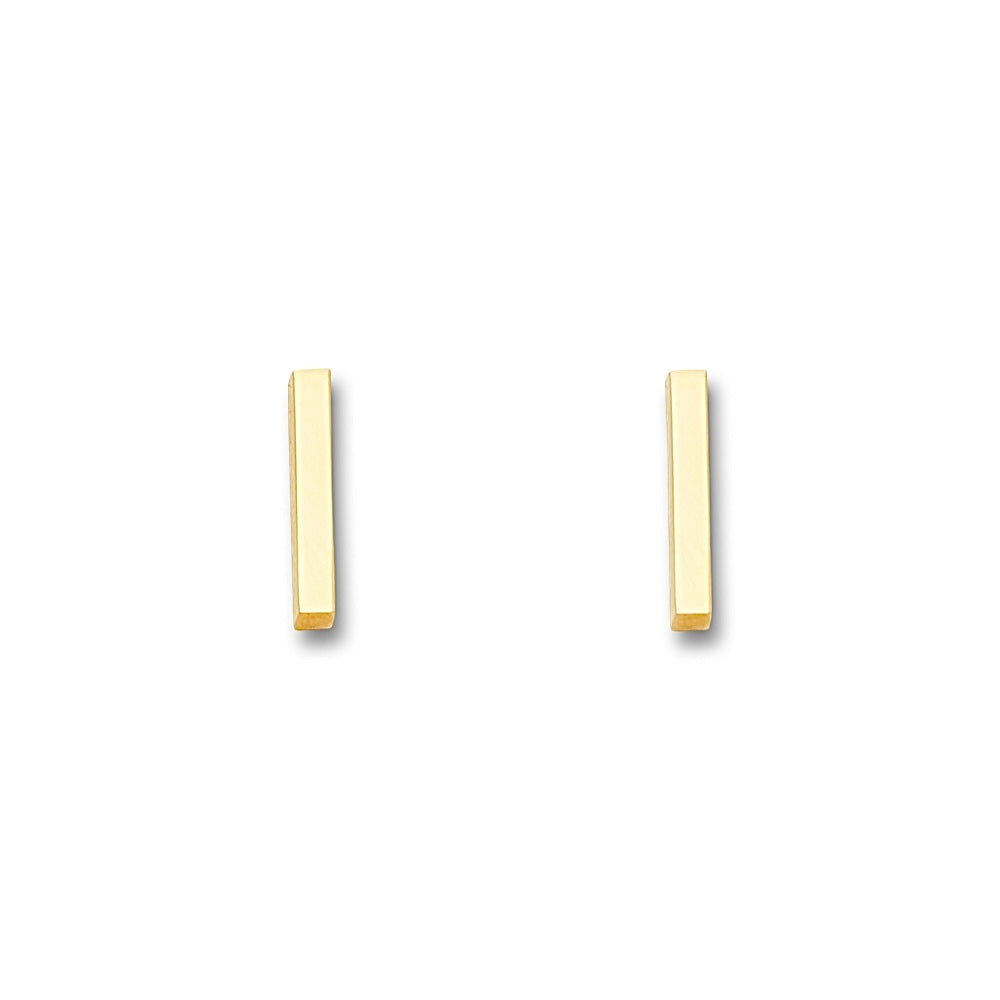 14K Yellow Gold Little Bar Earrings on a plain white background, showcasing their polished finish and slim, modern bar silhouette.