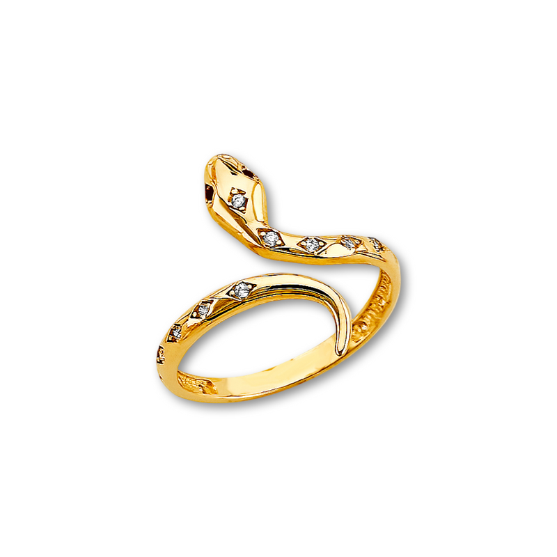 14K Gold Snake Wrap CZ Ring