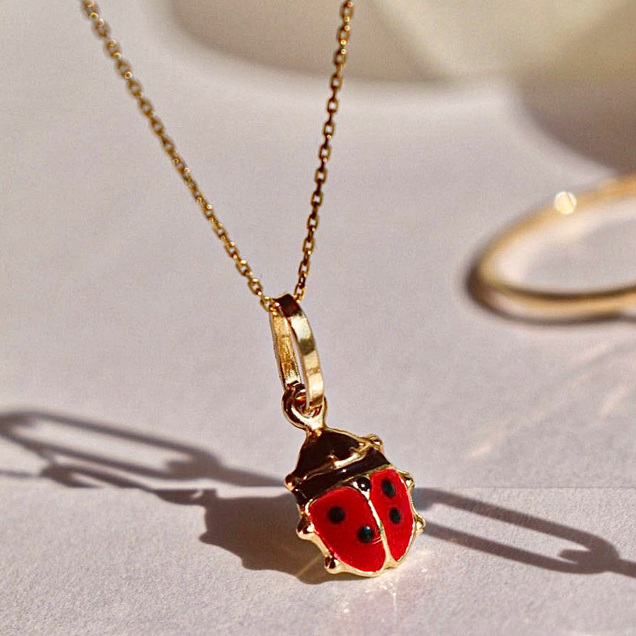 14k Yellow Gold Enameled Ladybug Charm Pendant – 0.55 Inch, Made In Italy