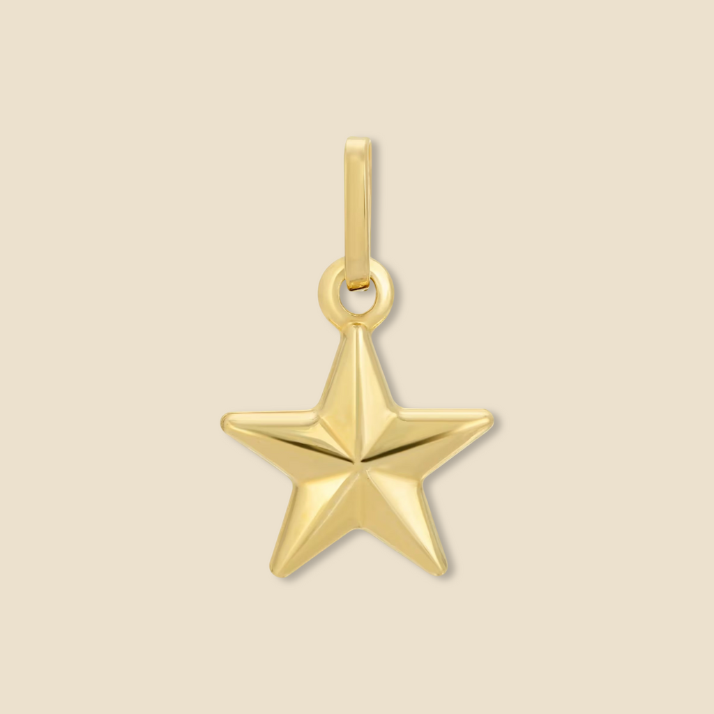14K yellow gold starfish charm on plain background, highlighting its fine detail, polished shine, and dainty ocean-inspired shape.