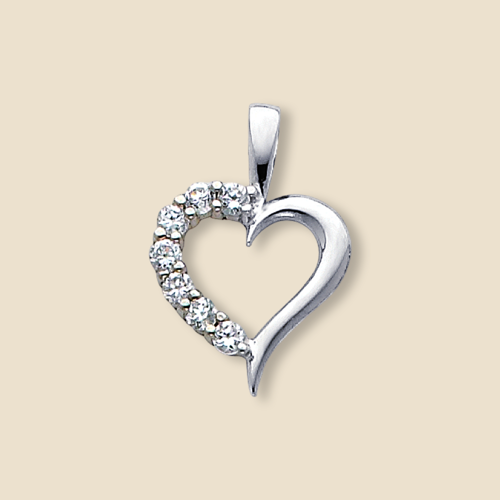 14K Solid White Gold Tiny Heart Charm featuring a polished finish and a sparkling cubic zirconia gemstone, displayed against a plain background to showcase its dainty and timeless design.