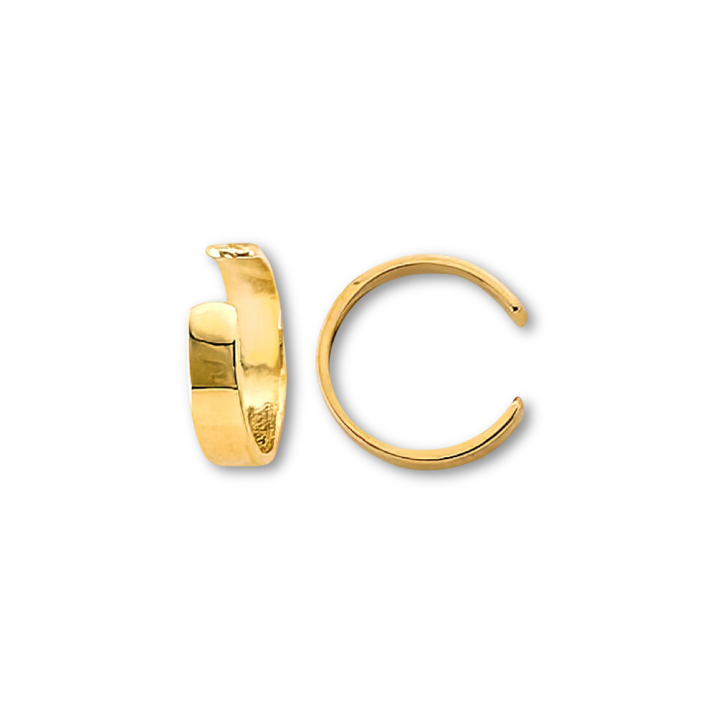Single 14K Yellow Gold Ear Cuff displayed on a plain background with a high-polish finish and rounded shape.