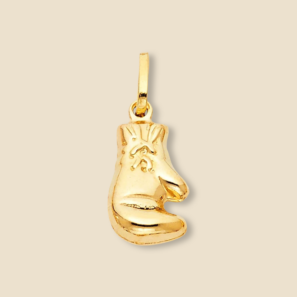 14K Gold Boxing Glove Pendant displayed on a plain background, highlighting its polished finish and intricate detailing.