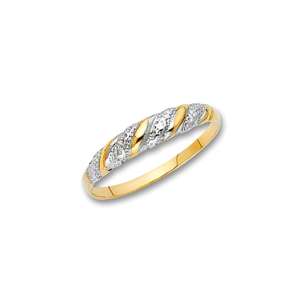 14K Two-Tone Fancy Ring displayed on a plain white background, showing the polished yellow and white gold contrast and elegant 4mm band design.