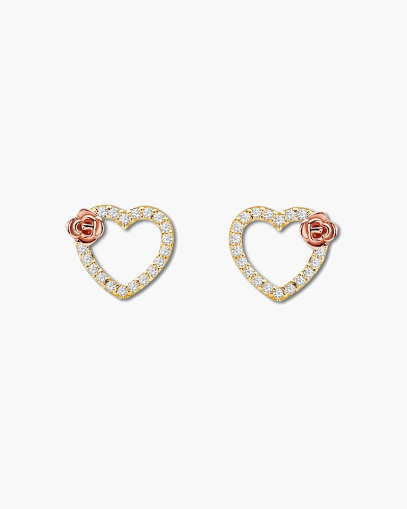 14K Gold Open Heart Rose Studs