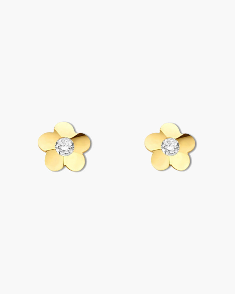 14K Gold CZ Flower Studs