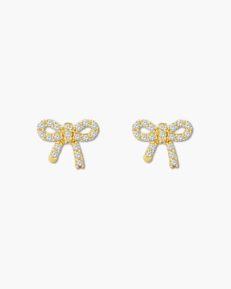 14K Gold CZ Ribbon Bow Studs