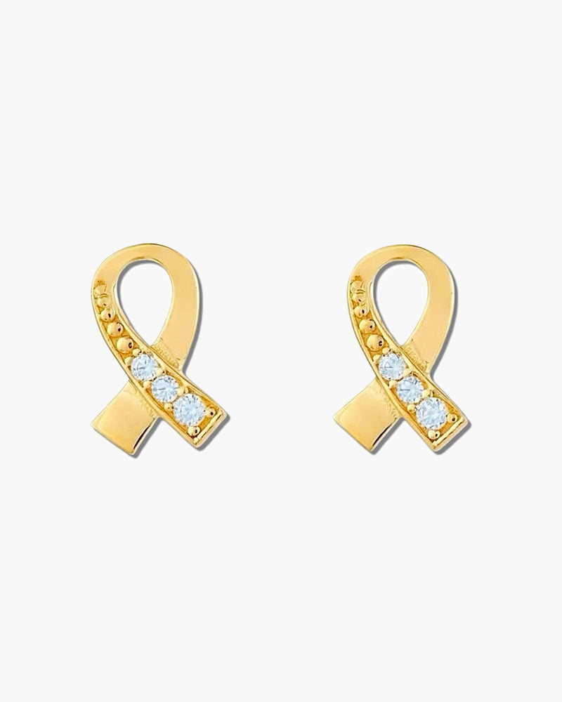 14K Gold CZ Awareness Ribbon Studs