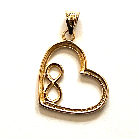 infinity heart half CZ pendant real picture from back side,