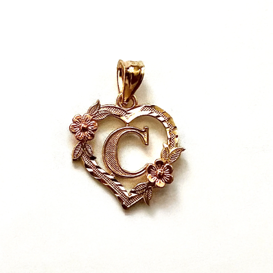initial C heart shape with two flower from front angle