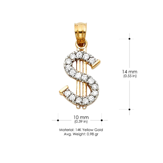 dollar sign with cubic zirconia 3D picture with dimensions 