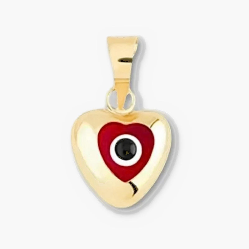 14K Gold Evil Eye Heart Pendant, Blue or Red