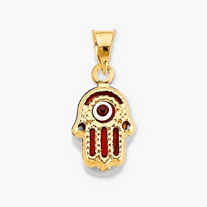 14K Gold Hamsa Evil Eye Pendant, Blue or Red