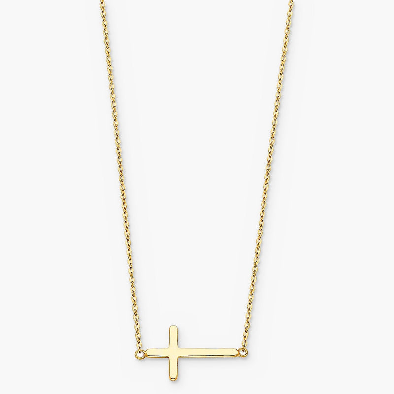 14K Gold Sideways Cross Necklace