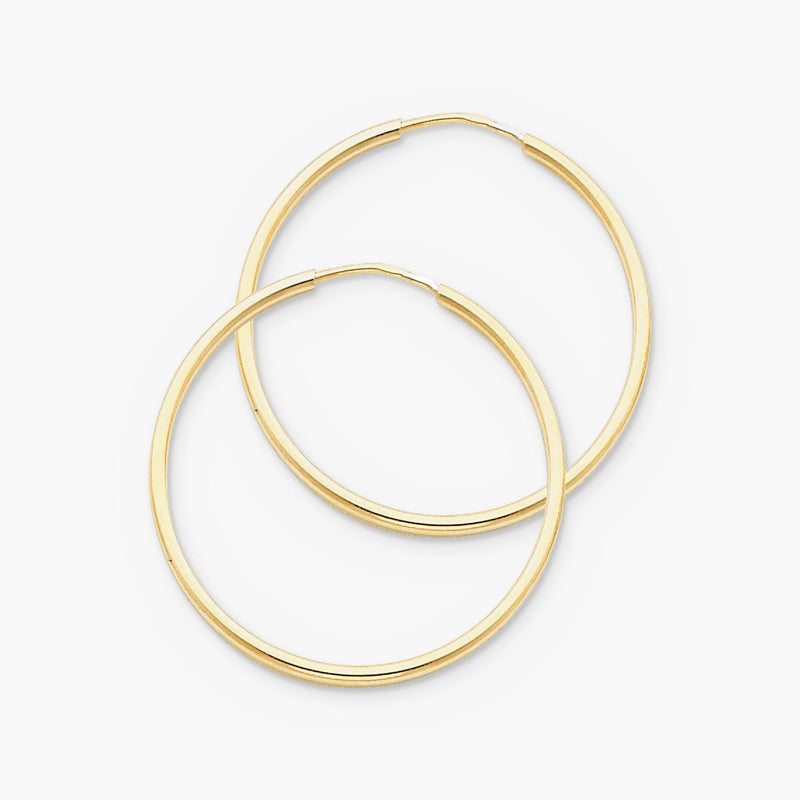 14K Gold Endless Hoop Earrings 30mm, 1.5mm Tube