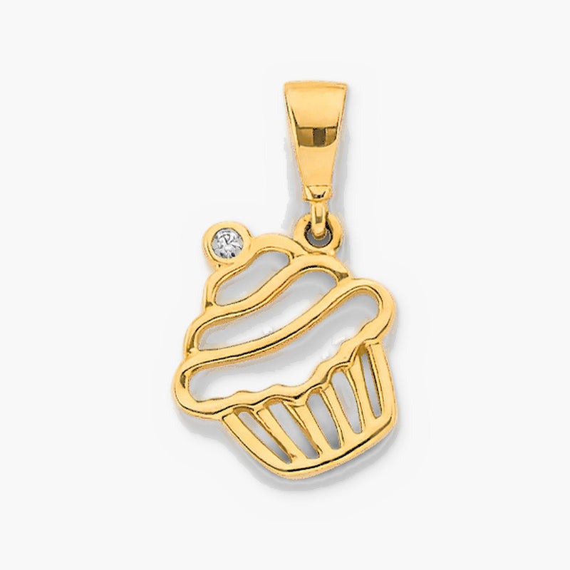 14K Gold CZ Cupcake Charm Pendant