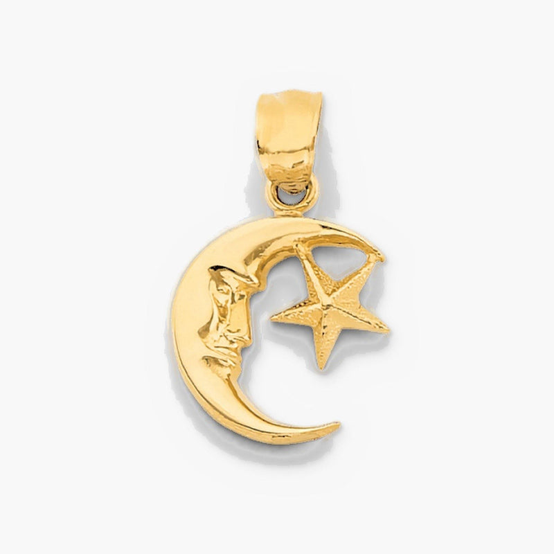 14K Gold Crescent Moon & Star Pendant