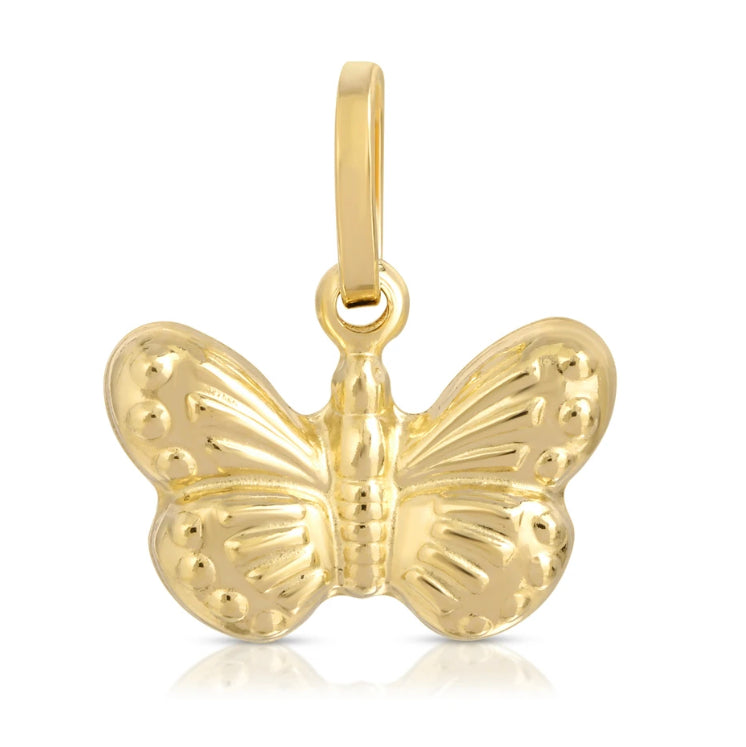 4K Solid Gold Butterfly Charm displayed on a plain background, showcasing its delicate butterfly design and polished yellow gold finish.