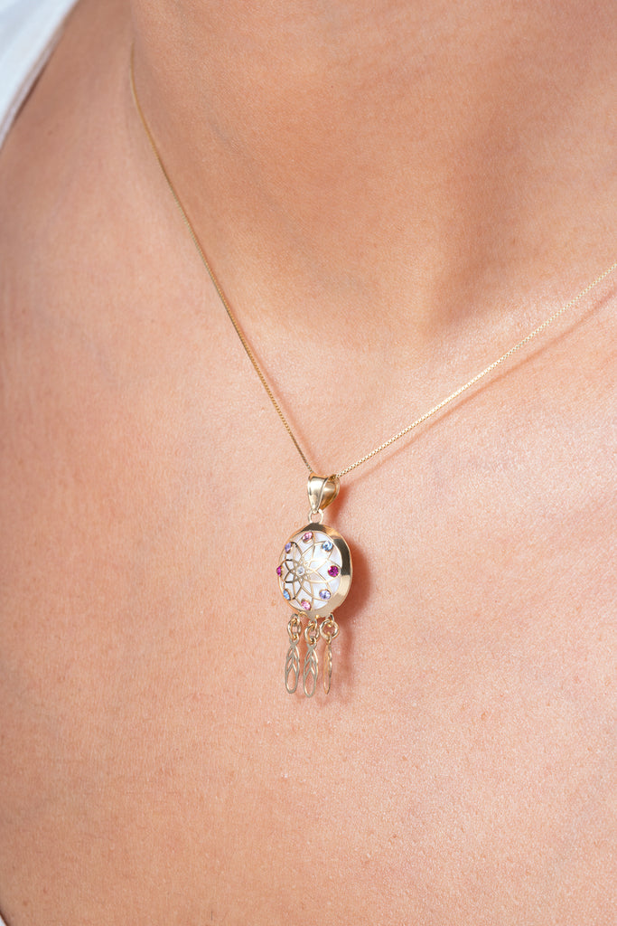 Angled View - Exquisite Dreamcatcher Charm with Dangling Arrows - A Detailed and Delightful Piece Perfect for Gifting.